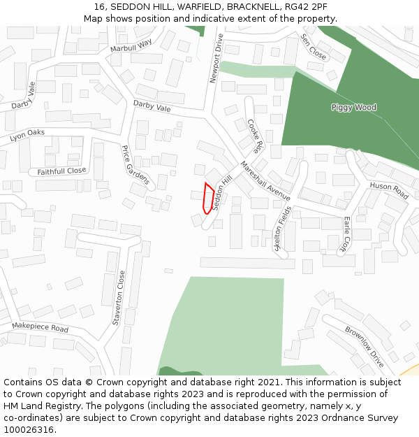 16, SEDDON HILL, WARFIELD, BRACKNELL, RG42 2PF: Location map and indicative extent of plot