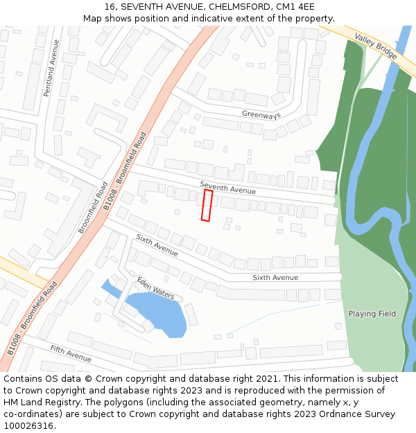 16, SEVENTH AVENUE, CHELMSFORD, CM1 4EE: Location map and indicative extent of plot