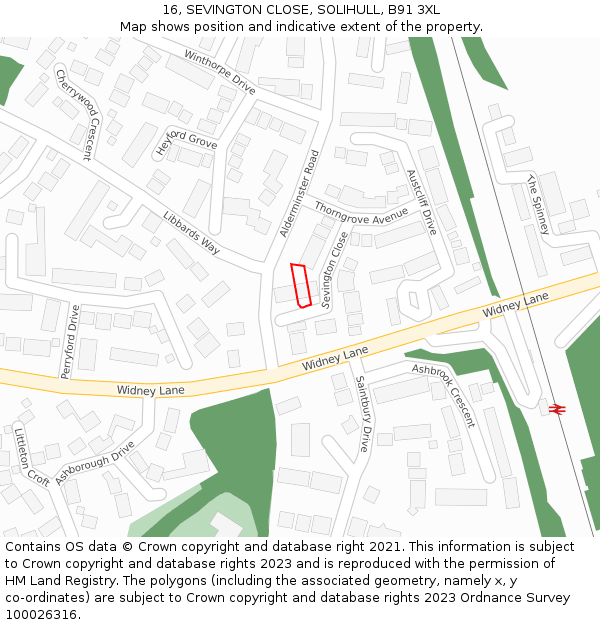 16, SEVINGTON CLOSE, SOLIHULL, B91 3XL: Location map and indicative extent of plot