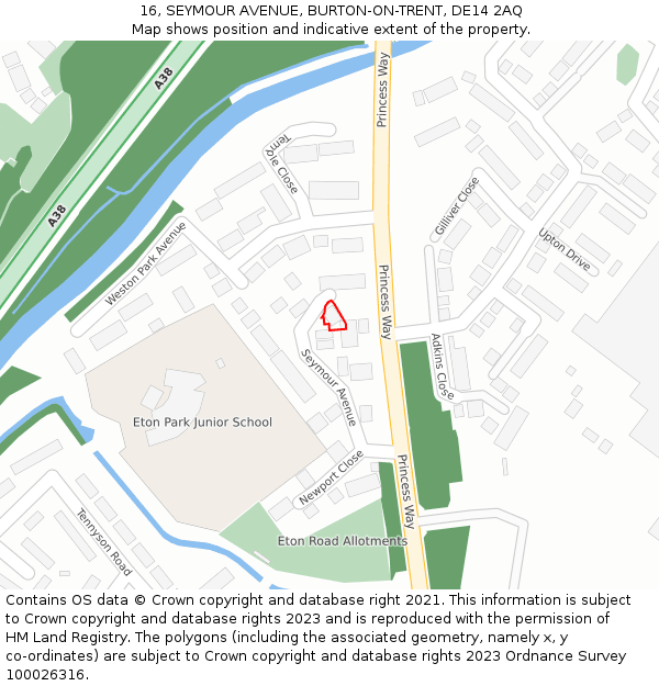 16, SEYMOUR AVENUE, BURTON-ON-TRENT, DE14 2AQ: Location map and indicative extent of plot