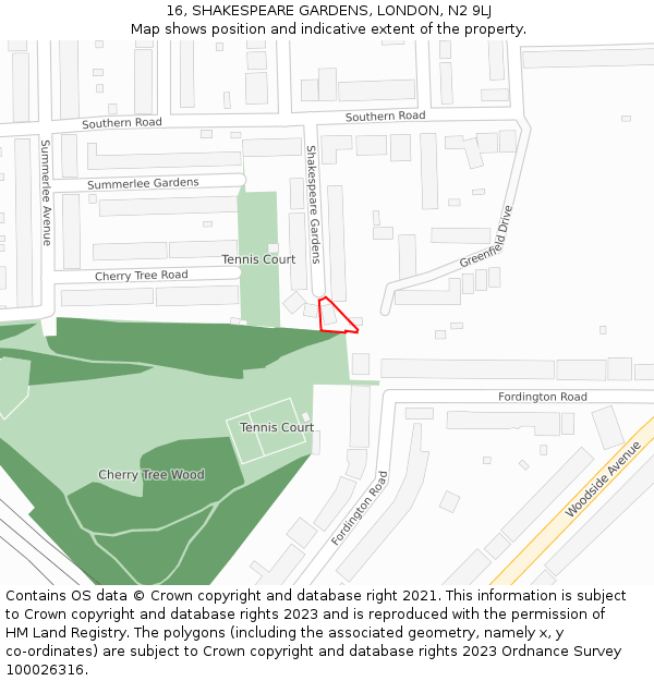 16, SHAKESPEARE GARDENS, LONDON, N2 9LJ: Location map and indicative extent of plot