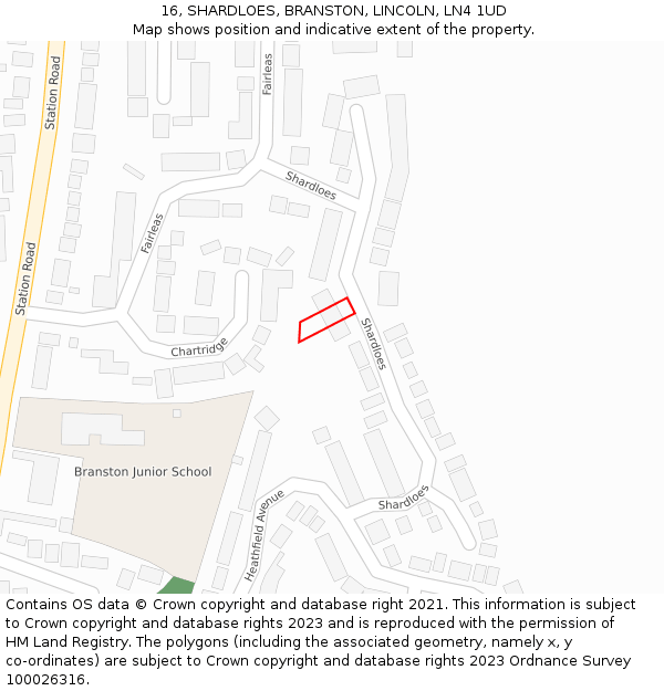 16, SHARDLOES, BRANSTON, LINCOLN, LN4 1UD: Location map and indicative extent of plot
