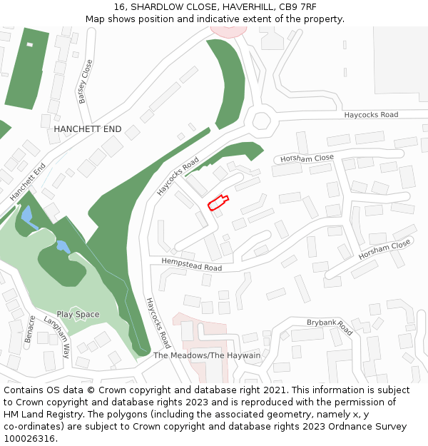 16, SHARDLOW CLOSE, HAVERHILL, CB9 7RF: Location map and indicative extent of plot