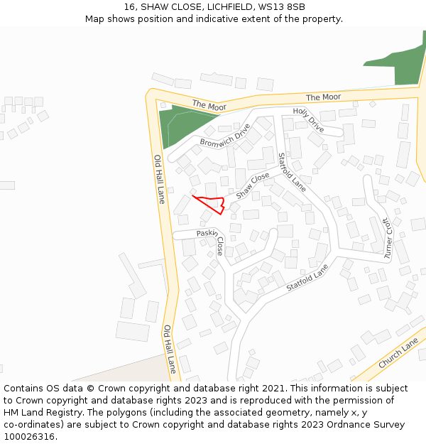 16, SHAW CLOSE, LICHFIELD, WS13 8SB: Location map and indicative extent of plot