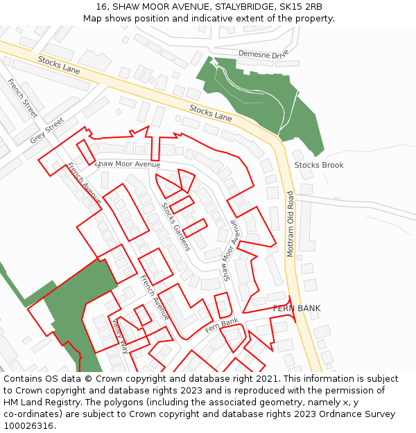 16, SHAW MOOR AVENUE, STALYBRIDGE, SK15 2RB: Location map and indicative extent of plot