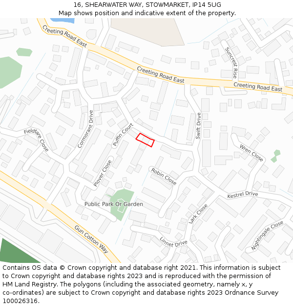 16, SHEARWATER WAY, STOWMARKET, IP14 5UG: Location map and indicative extent of plot