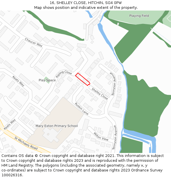 16, SHELLEY CLOSE, HITCHIN, SG4 0PW: Location map and indicative extent of plot