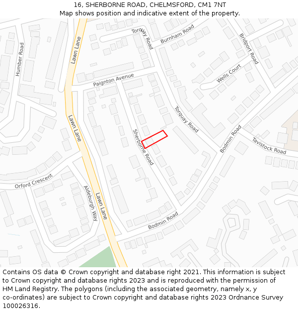 16, SHERBORNE ROAD, CHELMSFORD, CM1 7NT: Location map and indicative extent of plot