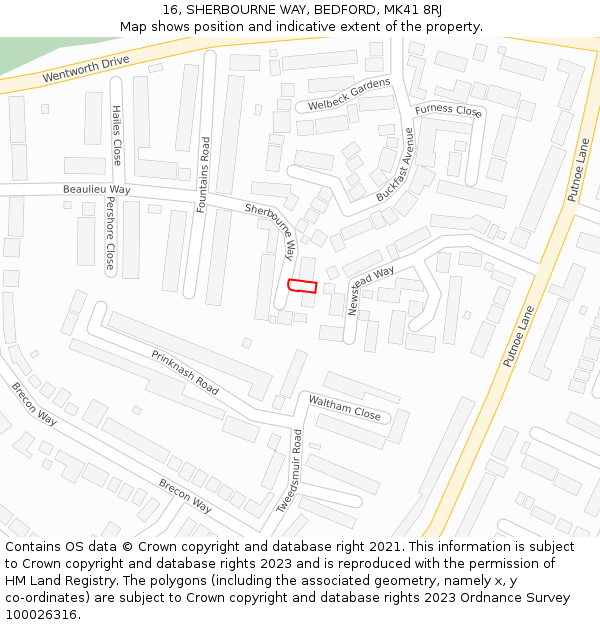 16, SHERBOURNE WAY, BEDFORD, MK41 8RJ: Location map and indicative extent of plot