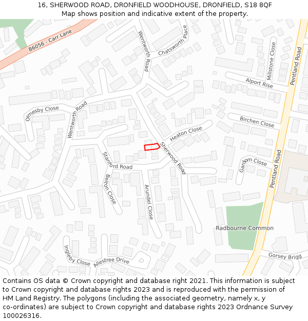 16, SHERWOOD ROAD, DRONFIELD WOODHOUSE, DRONFIELD, S18 8QF: Location map and indicative extent of plot