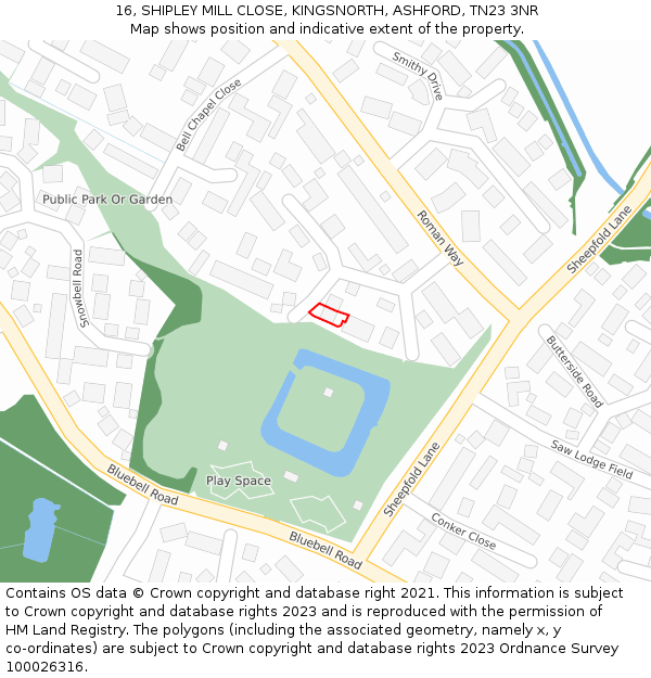16, SHIPLEY MILL CLOSE, KINGSNORTH, ASHFORD, TN23 3NR: Location map and indicative extent of plot