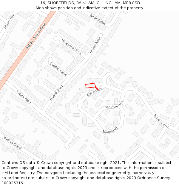 16, SHOREFIELDS, RAINHAM, GILLINGHAM, ME8 8SB: Location map and indicative extent of plot