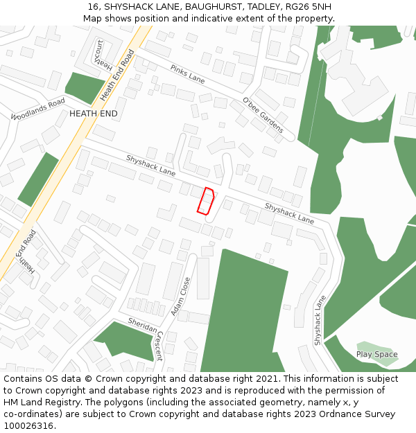 16, SHYSHACK LANE, BAUGHURST, TADLEY, RG26 5NH: Location map and indicative extent of plot