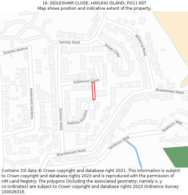 16, SIDLESHAM CLOSE, HAYLING ISLAND, PO11 9ST: Location map and indicative extent of plot
