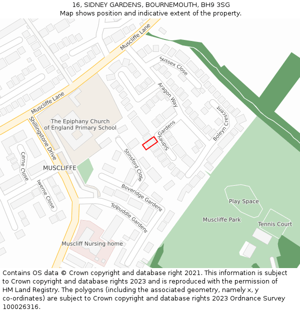 16, SIDNEY GARDENS, BOURNEMOUTH, BH9 3SG: Location map and indicative extent of plot