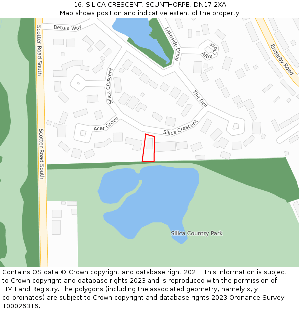 16, SILICA CRESCENT, SCUNTHORPE, DN17 2XA: Location map and indicative extent of plot