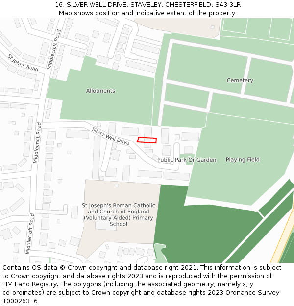 16, SILVER WELL DRIVE, STAVELEY, CHESTERFIELD, S43 3LR: Location map and indicative extent of plot