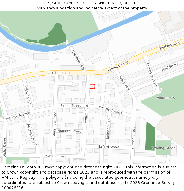 16, SILVERDALE STREET, MANCHESTER, M11 1ET: Location map and indicative extent of plot