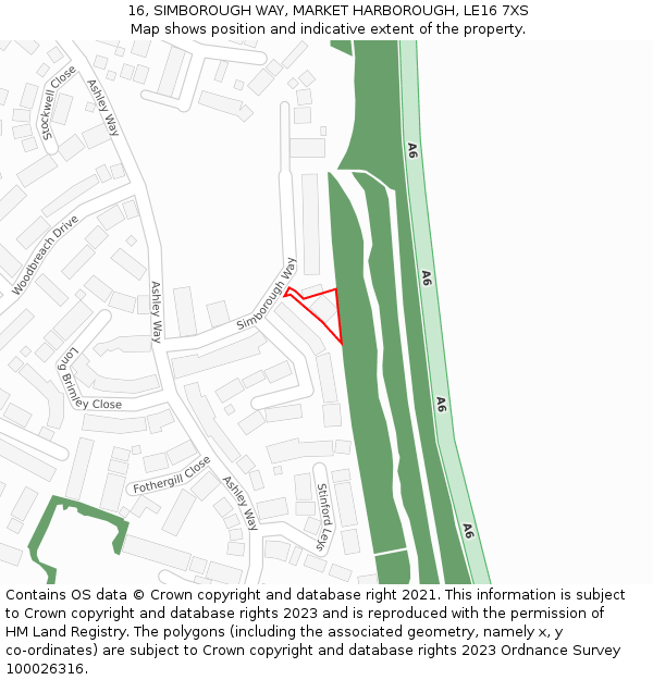 16, SIMBOROUGH WAY, MARKET HARBOROUGH, LE16 7XS: Location map and indicative extent of plot