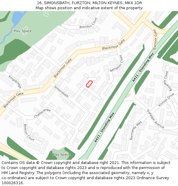 16, SIMONSBATH, FURZTON, MILTON KEYNES, MK4 1DR: Location map and indicative extent of plot