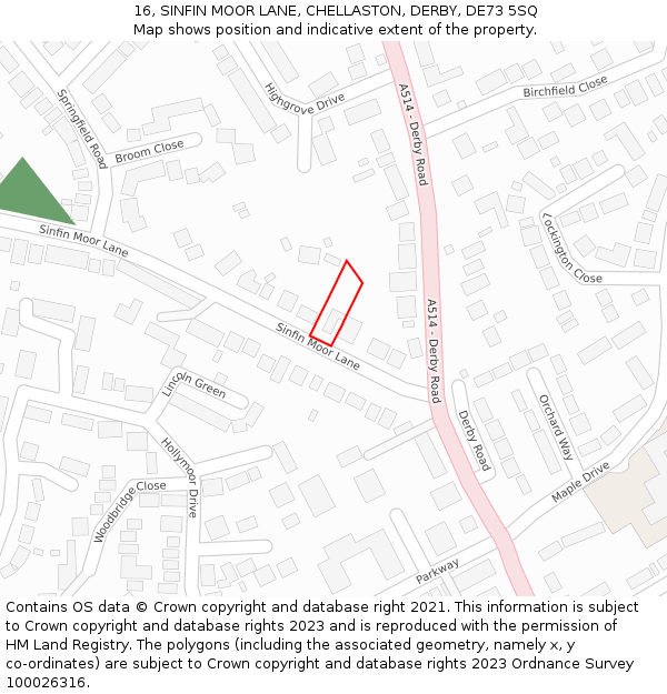 16, SINFIN MOOR LANE, CHELLASTON, DERBY, DE73 5SQ: Location map and indicative extent of plot