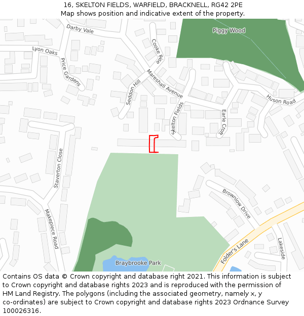 16, SKELTON FIELDS, WARFIELD, BRACKNELL, RG42 2PE: Location map and indicative extent of plot