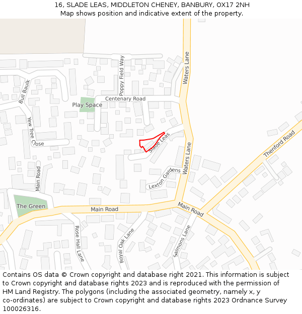 16, SLADE LEAS, MIDDLETON CHENEY, BANBURY, OX17 2NH: Location map and indicative extent of plot