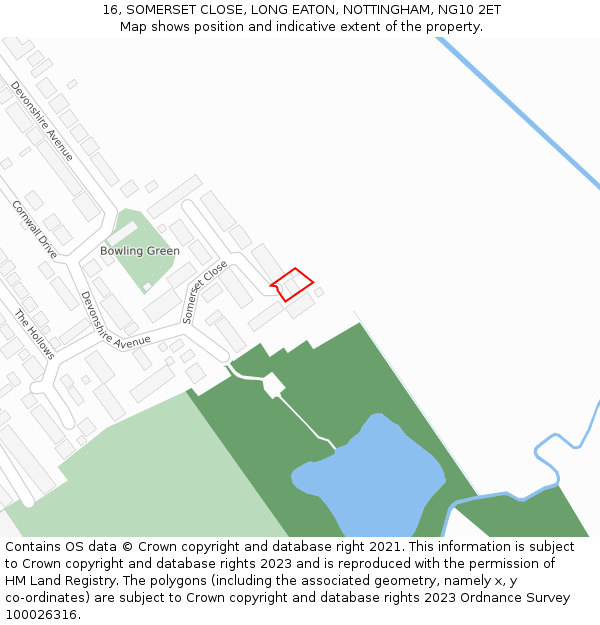 16, SOMERSET CLOSE, LONG EATON, NOTTINGHAM, NG10 2ET: Location map and indicative extent of plot