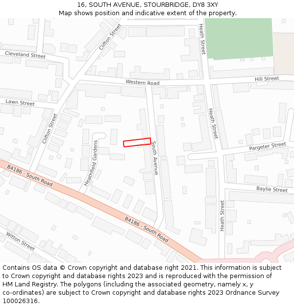 16, SOUTH AVENUE, STOURBRIDGE, DY8 3XY: Location map and indicative extent of plot