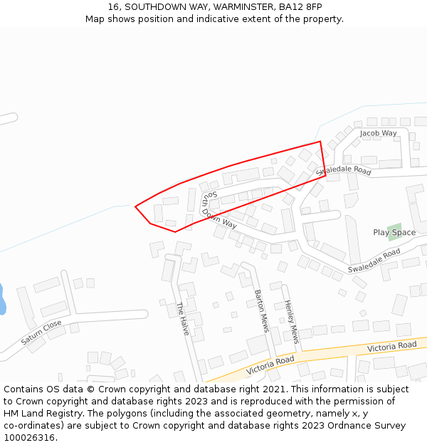 16, SOUTHDOWN WAY, WARMINSTER, BA12 8FP: Location map and indicative extent of plot