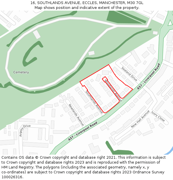 16, SOUTHLANDS AVENUE, ECCLES, MANCHESTER, M30 7GL: Location map and indicative extent of plot