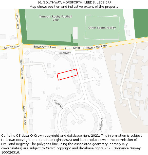 16, SOUTHWAY, HORSFORTH, LEEDS, LS18 5RP: Location map and indicative extent of plot