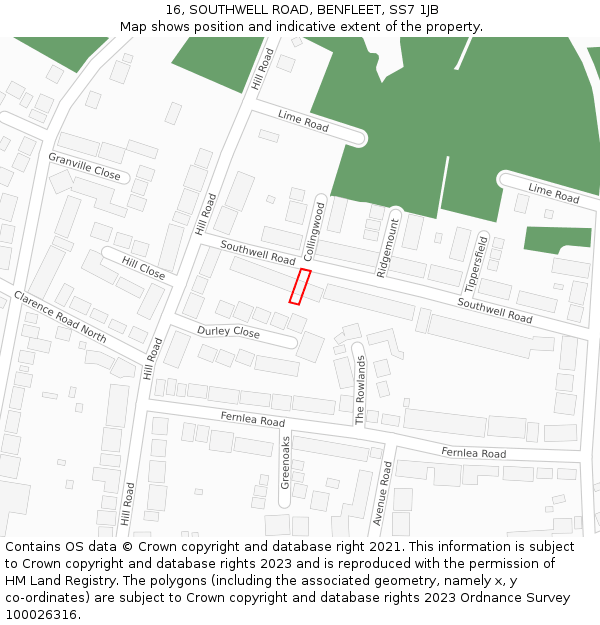 16, SOUTHWELL ROAD, BENFLEET, SS7 1JB: Location map and indicative extent of plot
