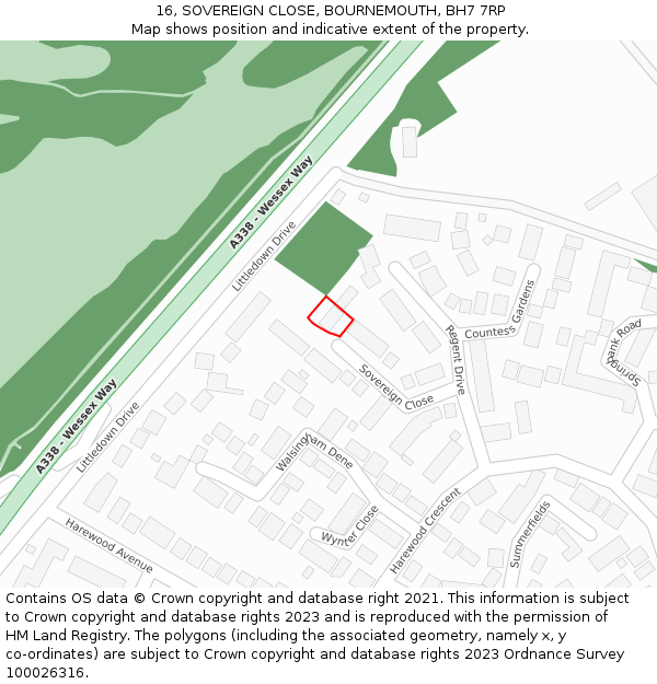 16, SOVEREIGN CLOSE, BOURNEMOUTH, BH7 7RP: Location map and indicative extent of plot