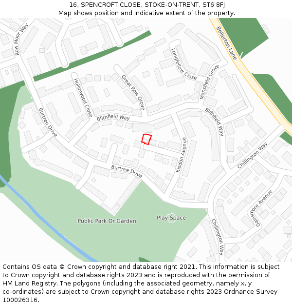 16, SPENCROFT CLOSE, STOKE-ON-TRENT, ST6 8FJ: Location map and indicative extent of plot