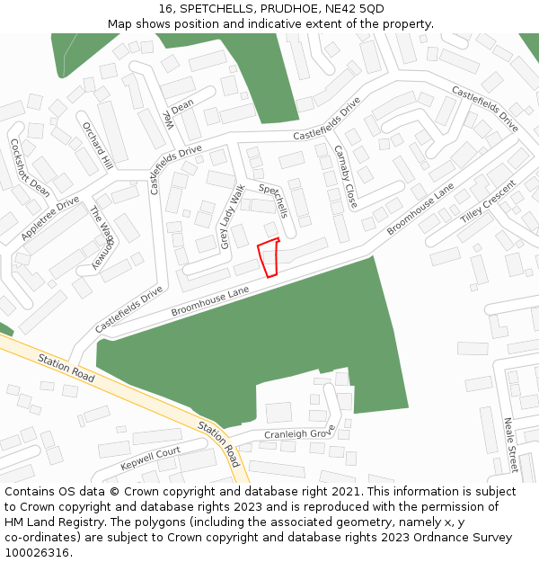 16, SPETCHELLS, PRUDHOE, NE42 5QD: Location map and indicative extent of plot