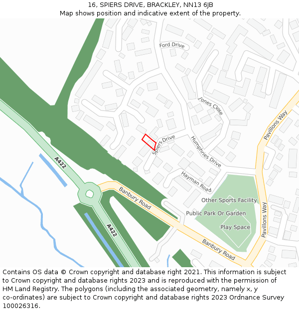 16, SPIERS DRIVE, BRACKLEY, NN13 6JB: Location map and indicative extent of plot