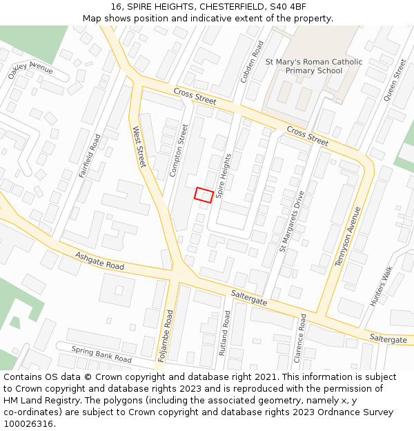 16, SPIRE HEIGHTS, CHESTERFIELD, S40 4BF: Location map and indicative extent of plot