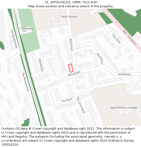 16, SPITALFIELDS, YARM, TS15 9HH: Location map and indicative extent of plot