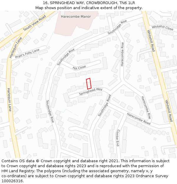 16, SPRINGHEAD WAY, CROWBOROUGH, TN6 1LR: Location map and indicative extent of plot