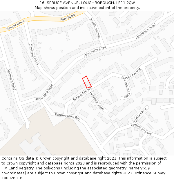 16, SPRUCE AVENUE, LOUGHBOROUGH, LE11 2QW: Location map and indicative extent of plot