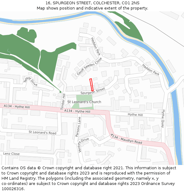 16, SPURGEON STREET, COLCHESTER, CO1 2NS: Location map and indicative extent of plot