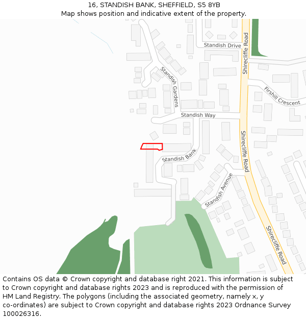 16, STANDISH BANK, SHEFFIELD, S5 8YB: Location map and indicative extent of plot