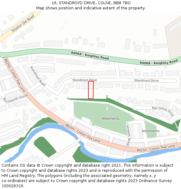 16, STANDROYD DRIVE, COLNE, BB8 7BG: Location map and indicative extent of plot