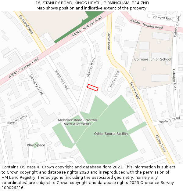 16, STANLEY ROAD, KINGS HEATH, BIRMINGHAM, B14 7NB: Location map and indicative extent of plot