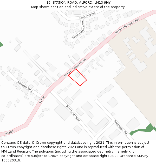 16, STATION ROAD, ALFORD, LN13 9HY: Location map and indicative extent of plot