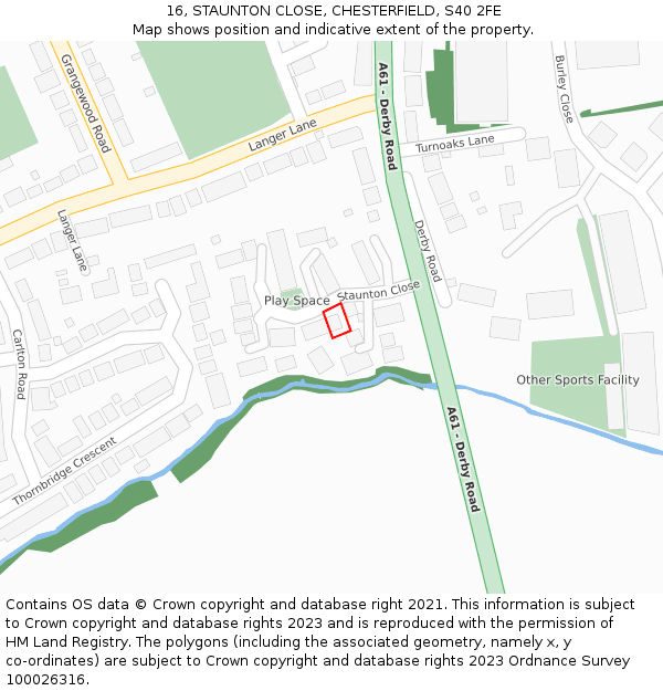 16, STAUNTON CLOSE, CHESTERFIELD, S40 2FE: Location map and indicative extent of plot
