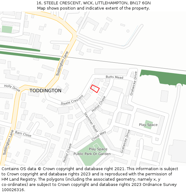 16, STEELE CRESCENT, WICK, LITTLEHAMPTON, BN17 6GN: Location map and indicative extent of plot