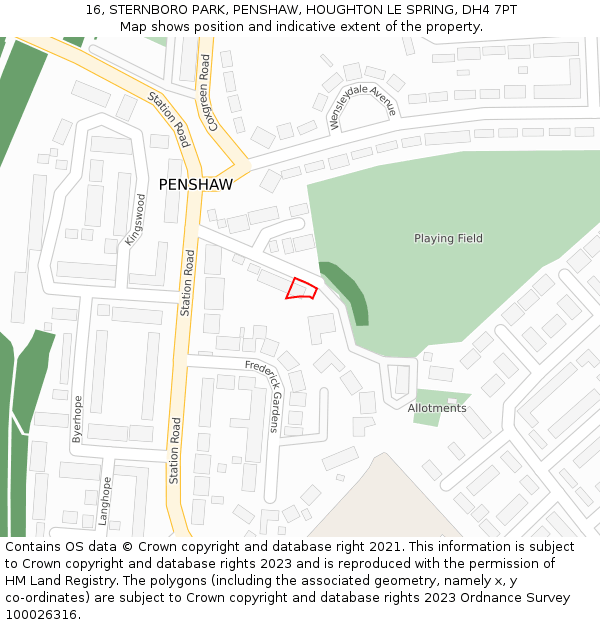 16, STERNBORO PARK, PENSHAW, HOUGHTON LE SPRING, DH4 7PT: Location map and indicative extent of plot