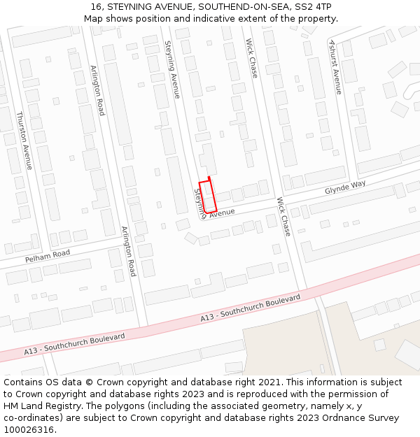 16, STEYNING AVENUE, SOUTHEND-ON-SEA, SS2 4TP: Location map and indicative extent of plot